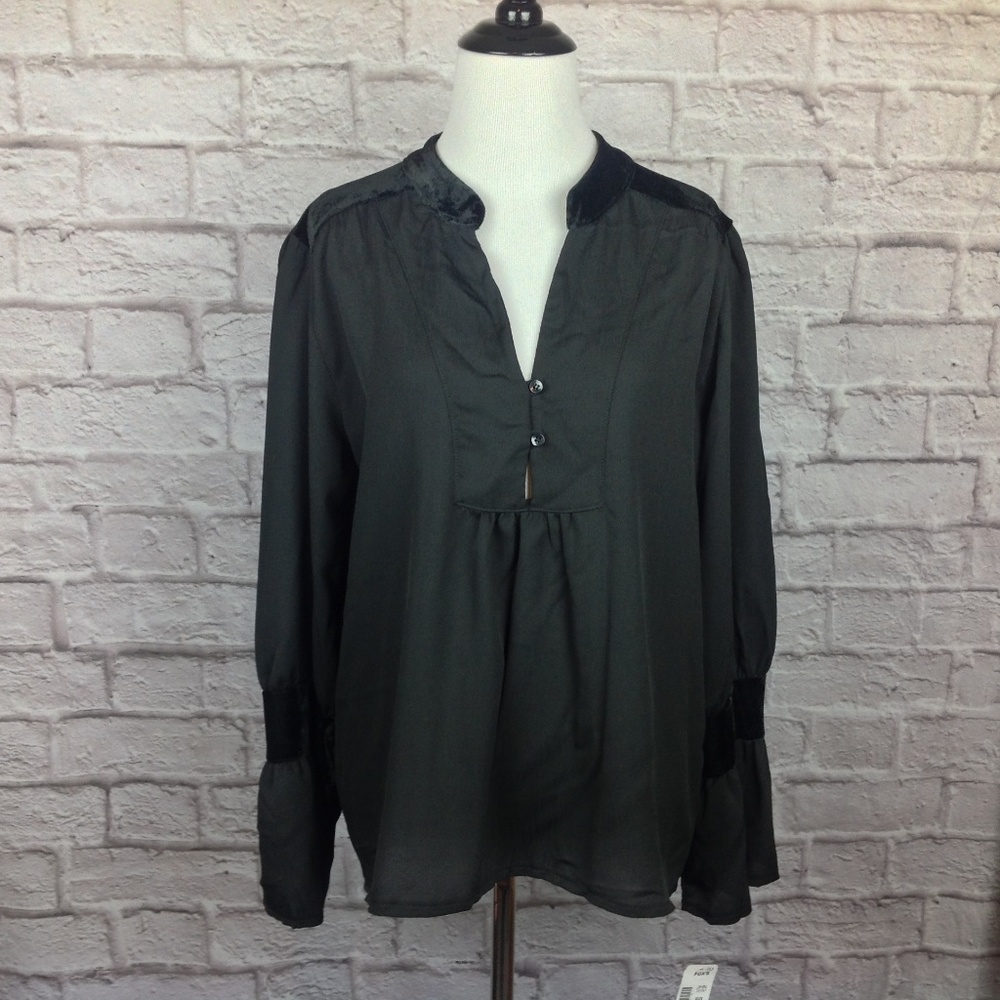 New Johanna Paris Blouse Women Large Black Boho